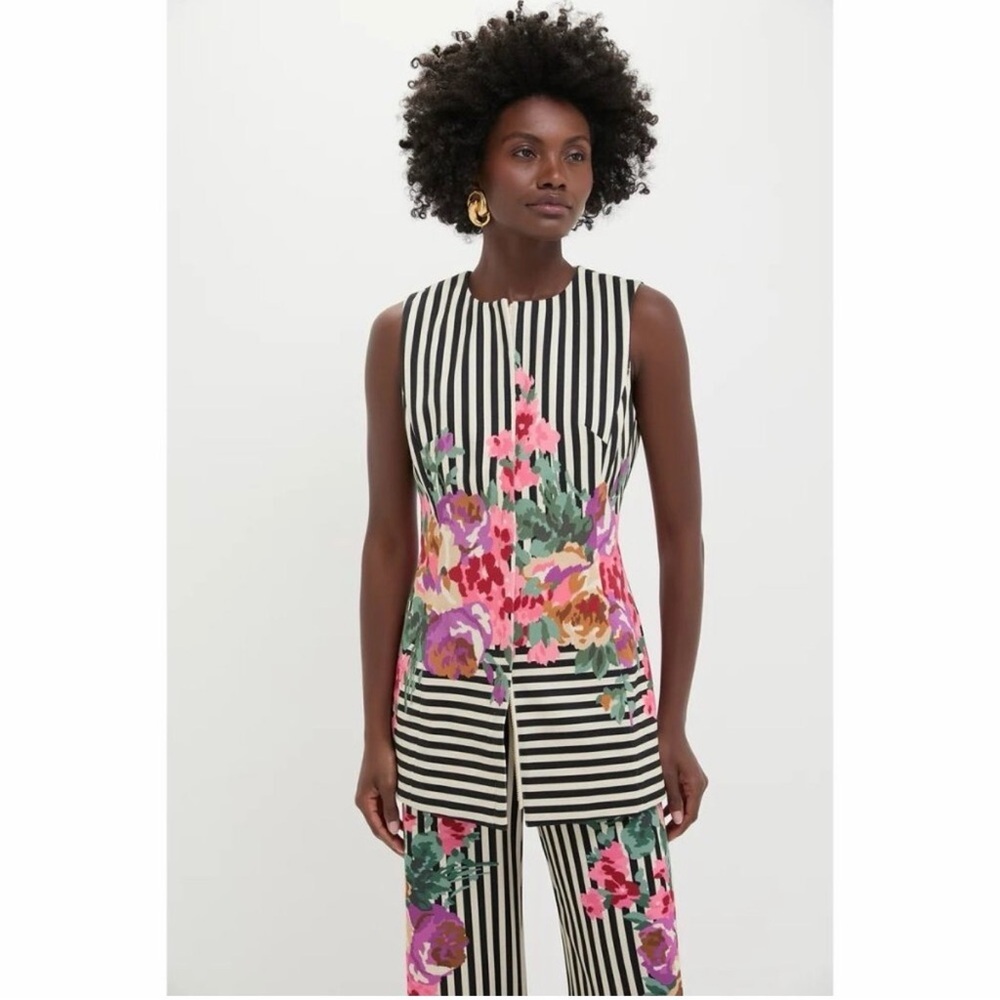 NWT Tuckernuck Rhoda Black Stripe Floral Sleeveless Structured Tunic Vest Sz 2 - Picture 4 of 12